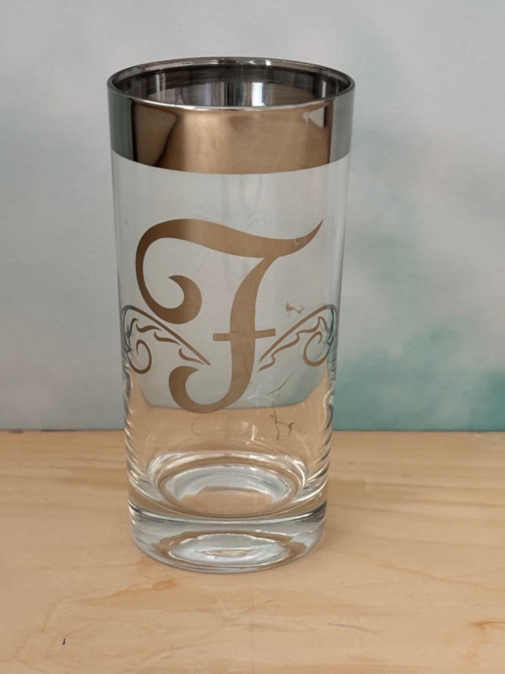 Vintage Set Of 6 Monogram Platinum “F” By Glastonbury-Lotus Highball Glasses